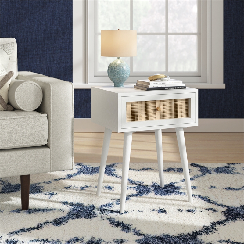 Pemberly Row Modern Solid Wood One-Drawer Nightstand in White