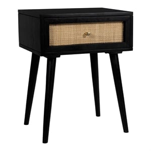 Pemberly Row Modern Solid Wood One-Drawer Nightstand in Black