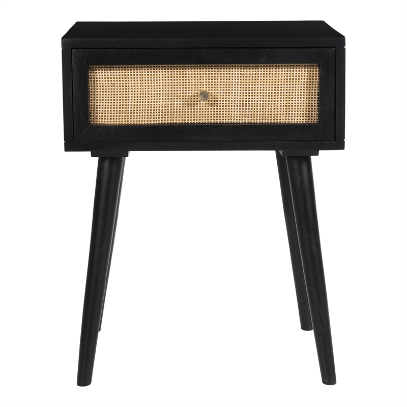 Pemberly Row Modern Solid Wood One-Drawer Nightstand in Black