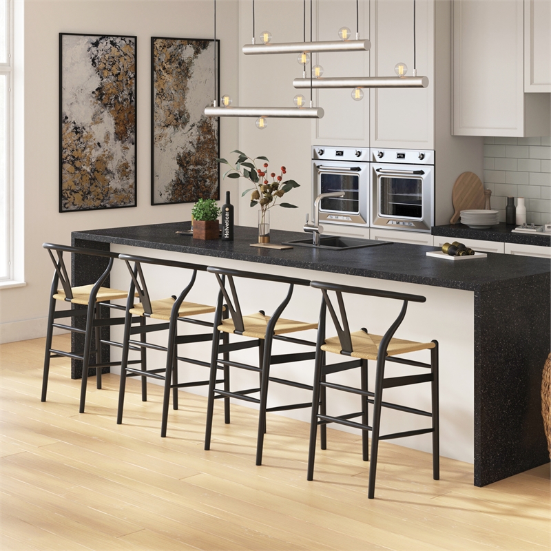 Pemberly Row Modern Counter Height Stool in Black and Natural