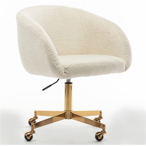 Pemberly Row Modern Boucle Swivel Rolling Task Chair in White
