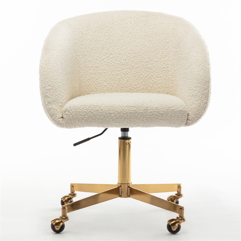 Pemberly Row Modern Boucle Swivel Rolling Task Chair in White