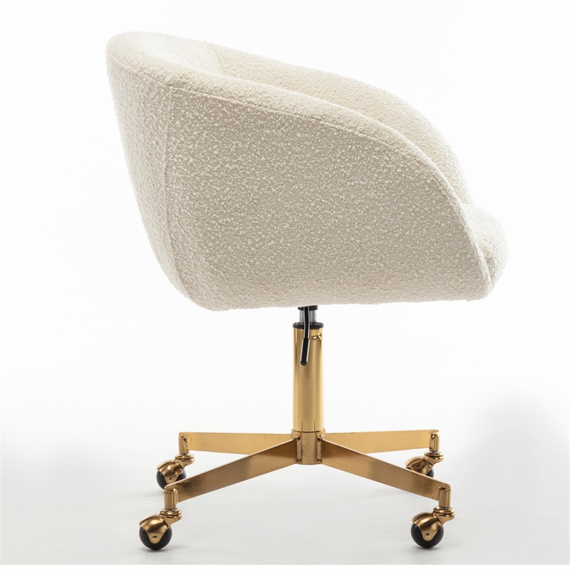 Pemberly Row Modern Boucle Swivel Rolling Task Chair in White