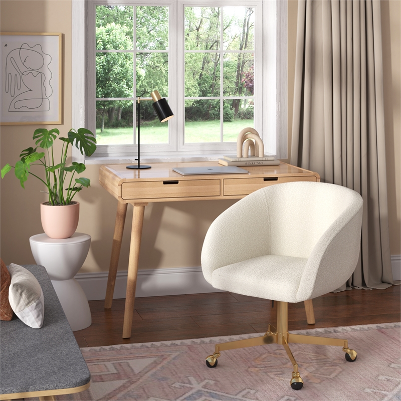 Pemberly Row Modern Boucle Swivel Rolling Task Chair in White