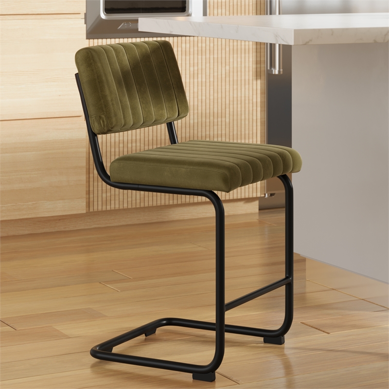 Pemberly Row Modern Counter Height Stools (Set of 2) in Olive