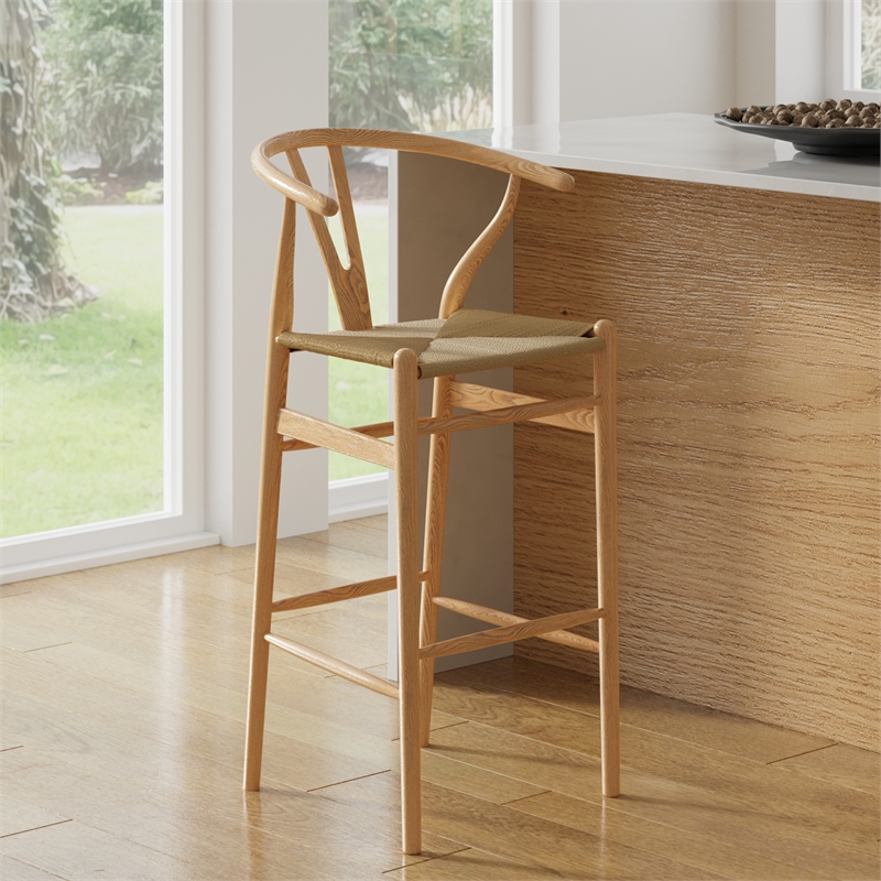 Pemberly Row Modern Danish Design Bar Height Stool in Natural