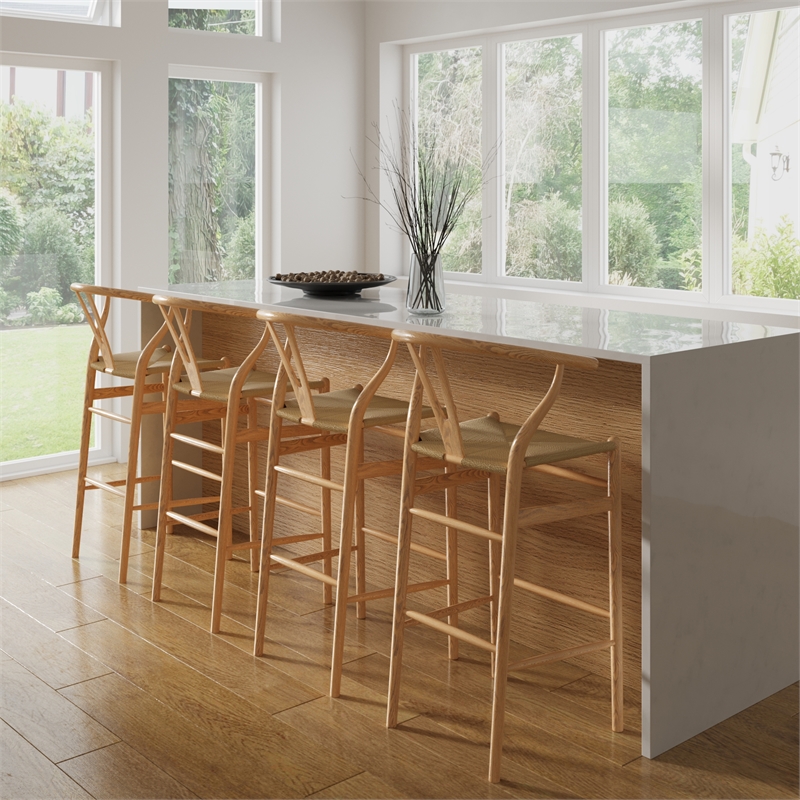 Pemberly Row Modern Danish Design Bar Height Stool in Natural