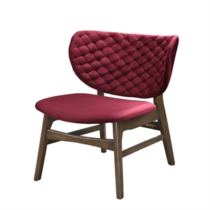 Pemberly Row Mid-Century Solid Wood Frame Lounge Chair in Red