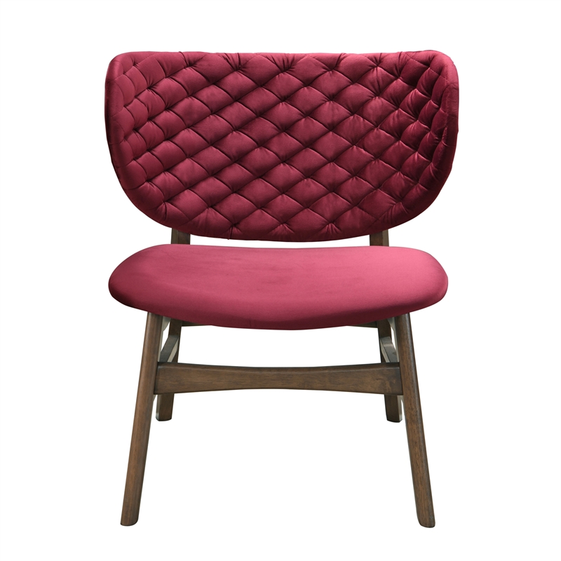 Pemberly Row Mid-Century Solid Wood Frame Lounge Chair in Red