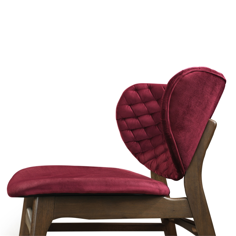 Pemberly Row Mid-Century Solid Wood Frame Lounge Chair in Red