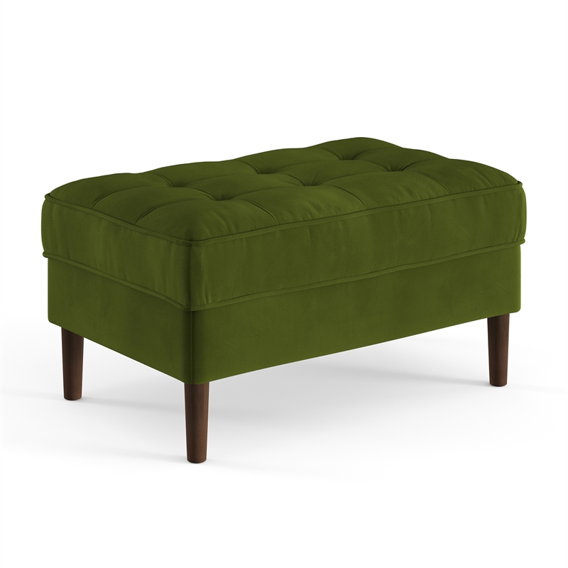 Pemberly Row Performance Velvet Rectangular Ottoman in Forest