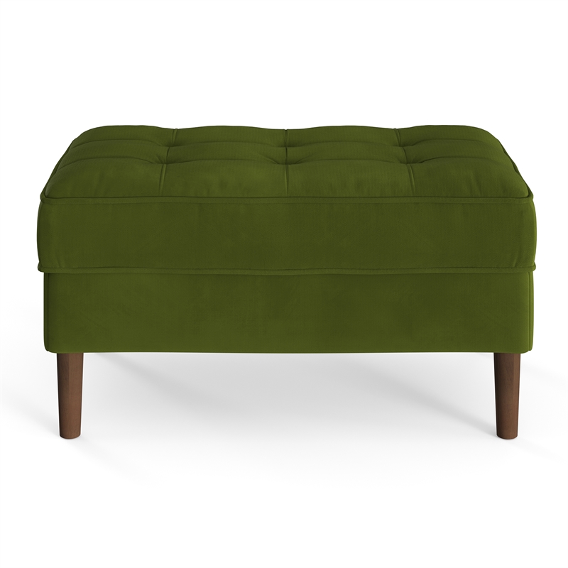 Pemberly Row Performance Velvet Rectangular Ottoman in Forest