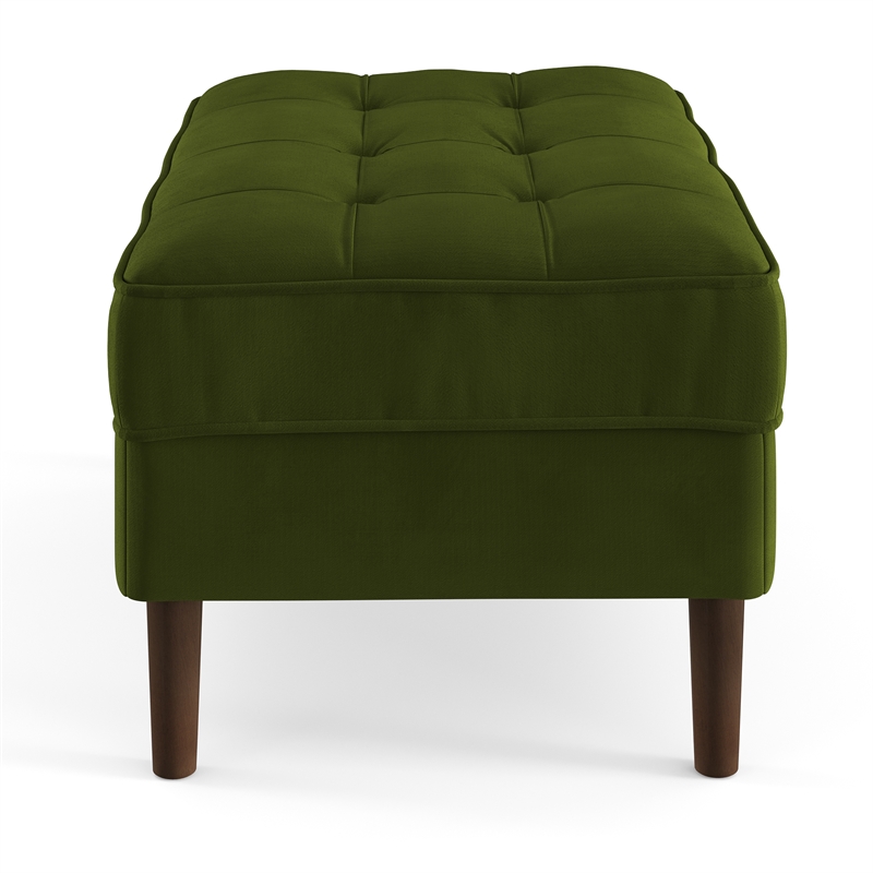 Pemberly Row Performance Velvet Rectangular Ottoman in Forest