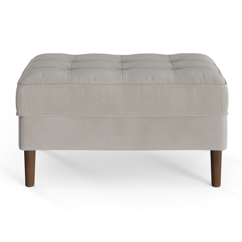 Pemberly Row Performance Velvet Rectangular Ottoman in Silver
