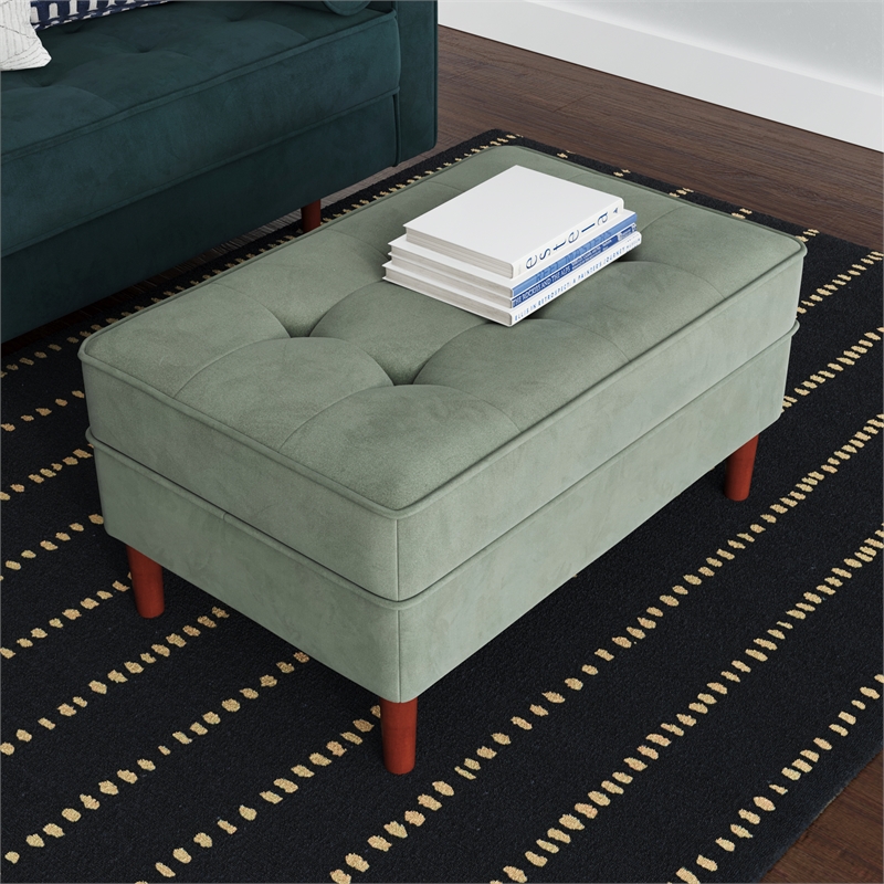 Pemberly Row Performance Velvet Rectangular Ottoman in Silver