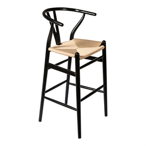 Pemberly Row Danish Design Bar Height Stool in Black and Natural
