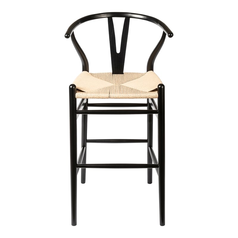 Pemberly Row Danish Design Bar Height Stool in Black and Natural