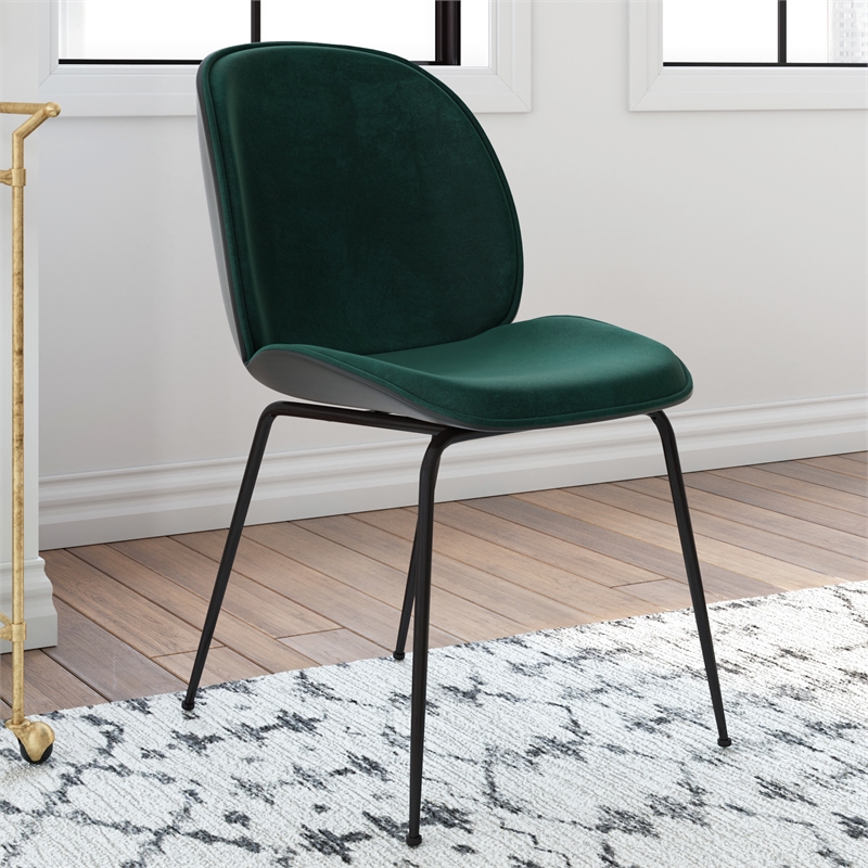 Pemberly Row Contemporary Velvet Side Chair (Set of 2) in Emerald