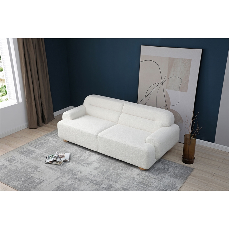 Pemberly Row Contemporary Boucle Mid-Century Modern Sofa in White