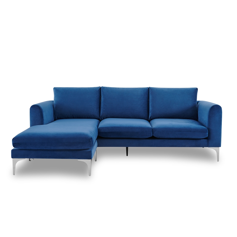 Pemberly Row Contemporary Velvet Reversible Sectional in Sapphire