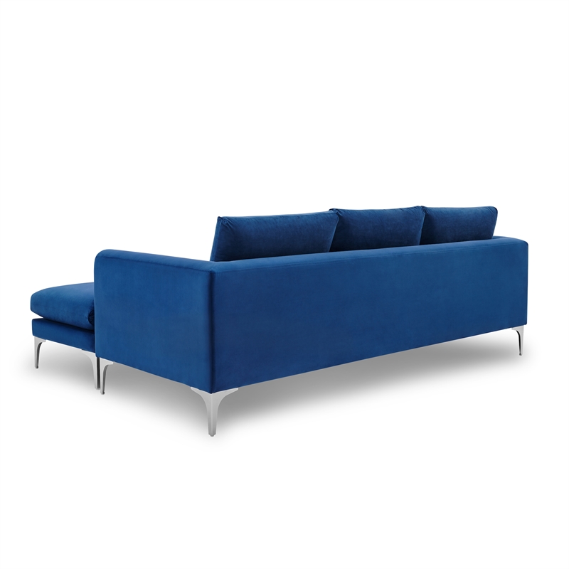 Pemberly Row Contemporary Velvet Reversible Sectional in Sapphire
