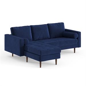 Pemberly Row Contemporary Velvet Reversible Sectional in Sapphire