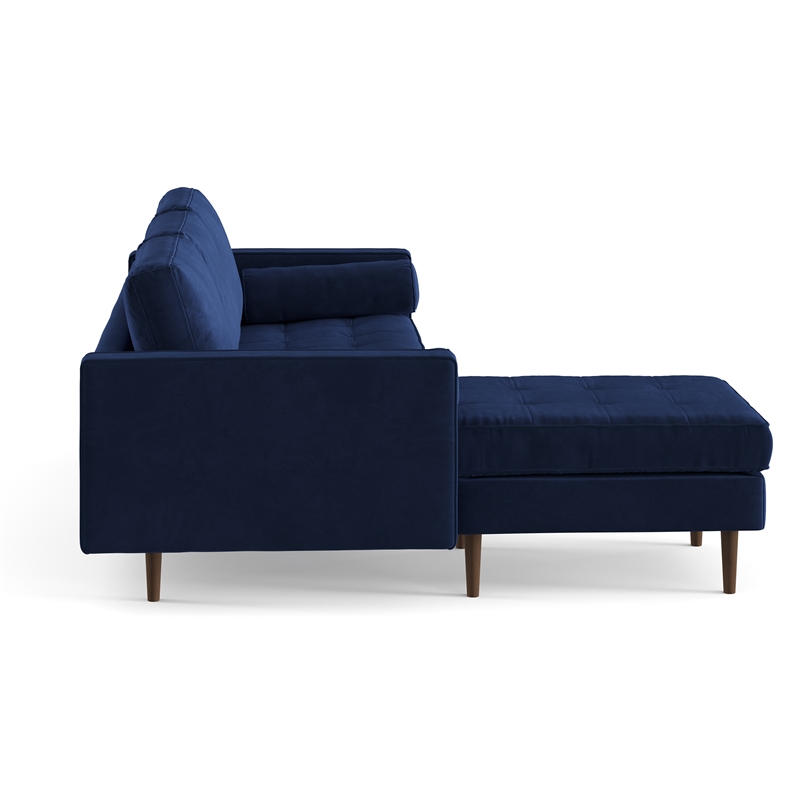 Pemberly Row Contemporary Velvet Reversible Sectional in Sapphire