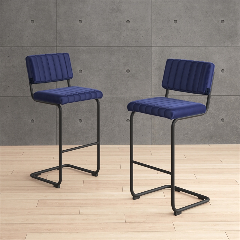 Pemberly Row Contemporary Bar Height Stool (Set of 2) in Sapphire