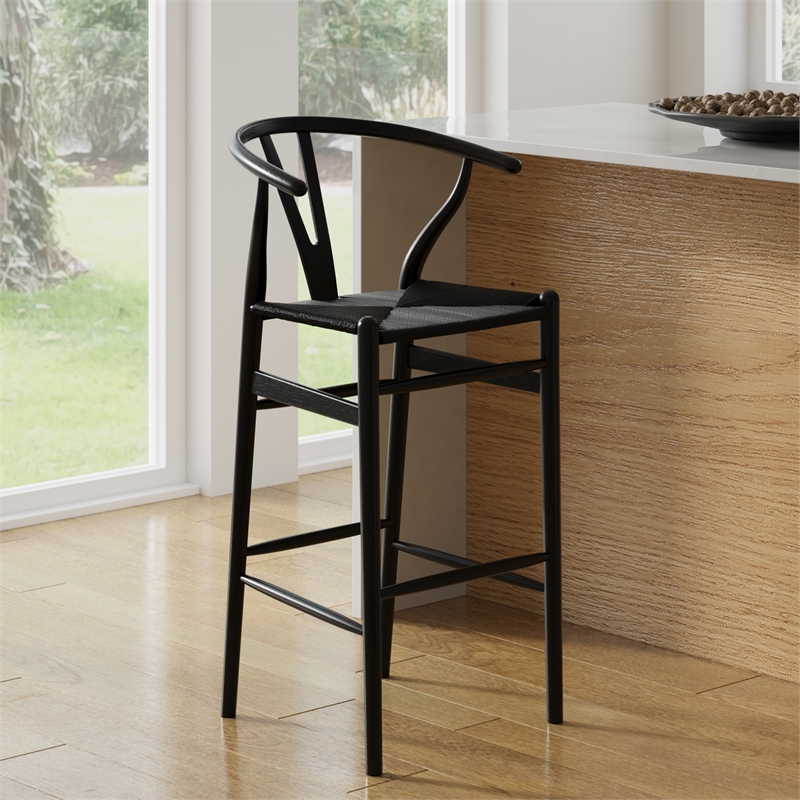 Pemberly Row Contemporary Danish Design Bar Height Stool in Black