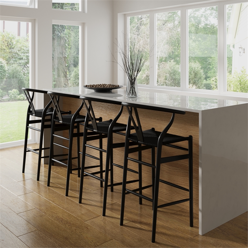 Pemberly Row Contemporary Danish Design Bar Height Stool in Black