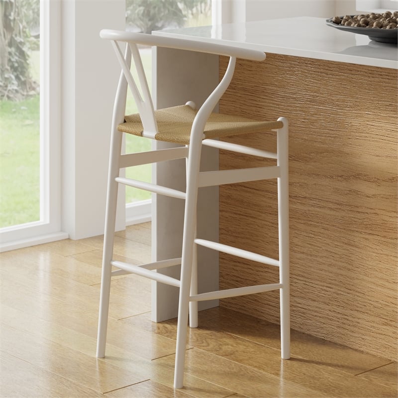 Pemberly Row Contemporary Danish Design Bar Height Stool in White