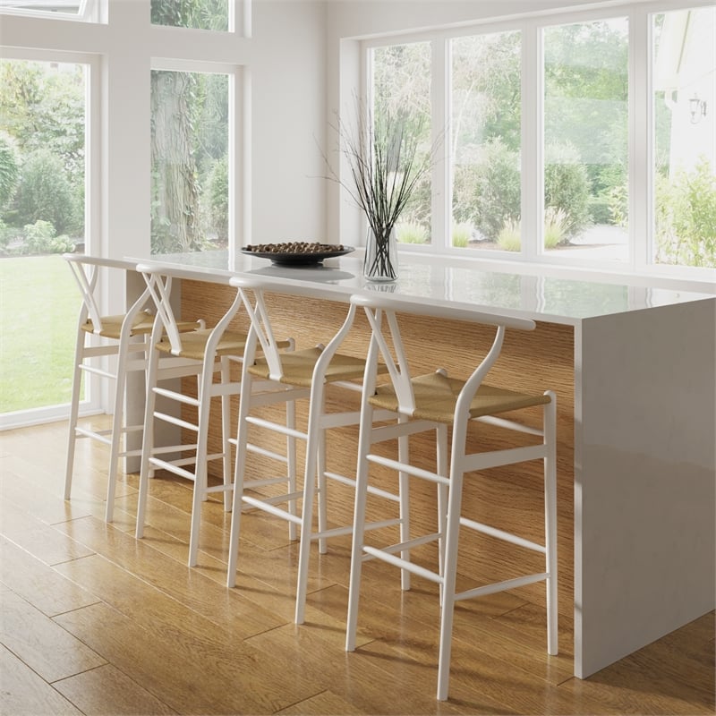 Pemberly Row Contemporary Danish Design Bar Height Stool in White