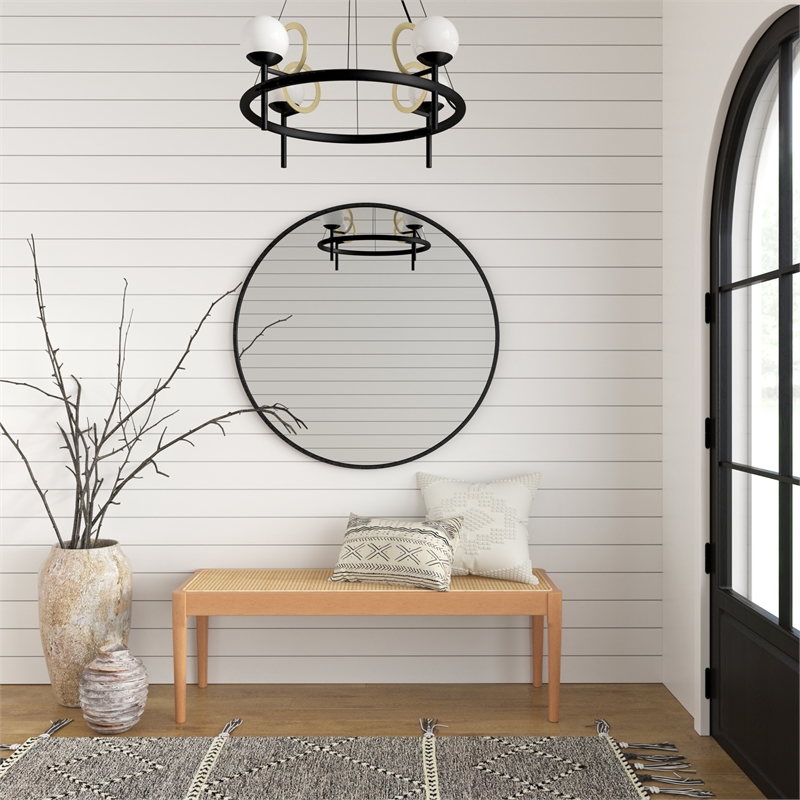 Pemberly Row Modern Solid Wood with Natural Cane Bench in Natural