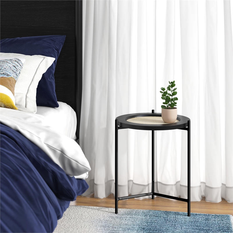 Pemberly Row Modern Circle Mid-Century Modern Side Table in Black