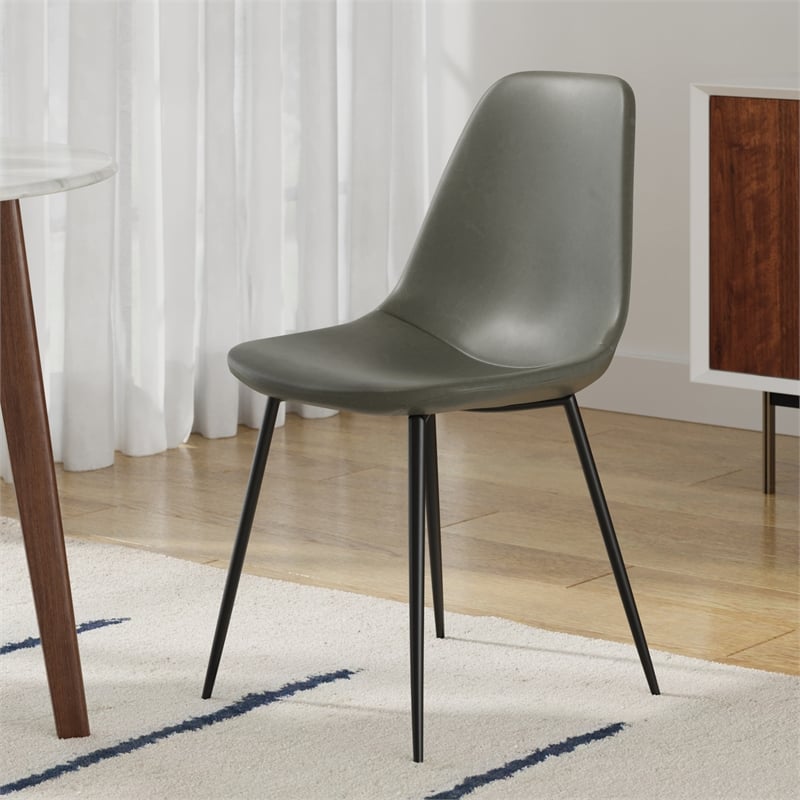 Pemberly Row Modern Vegan Leather Side Chairs (Set of 2) in Slate