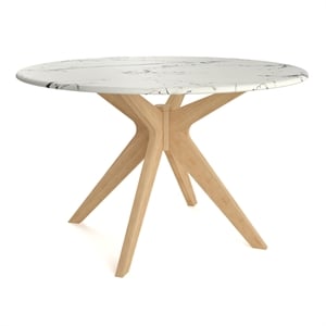 Pemberly Row Modern 50&quot Round Faux Marble Dining Table in Natural