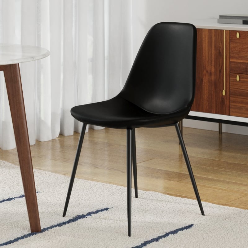 Pemberly Row Modern Vegan Leather Side Chairs (Set of 2) in Black