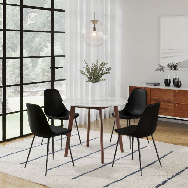 Pemberly Row Modern Vegan Leather Side Chairs (Set of 2) in Black