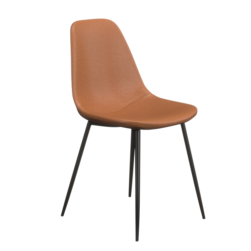 Pemberly Row Modern Vegan Leather Side Chairs (Set of 2) in Brown