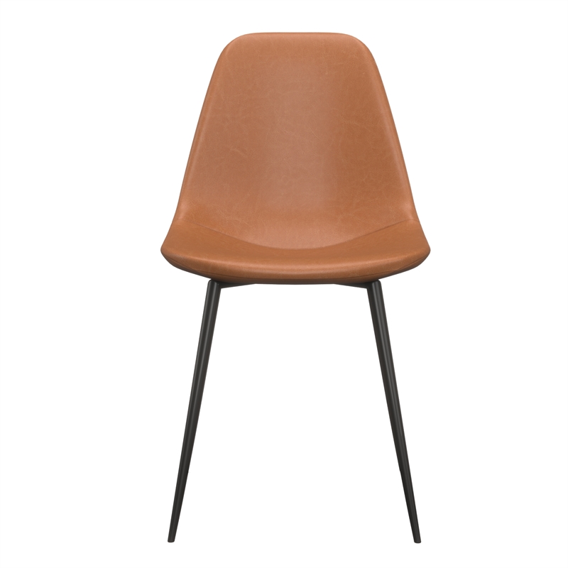 Pemberly Row Modern Vegan Leather Side Chairs (Set of 2) in Brown