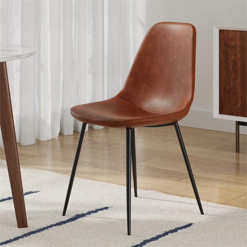 Pemberly Row Modern Vegan Leather Side Chairs (Set of 2) in Brown