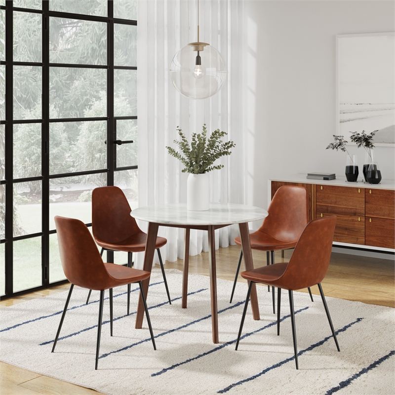 Pemberly Row Modern Vegan Leather Side Chairs (Set of 2) in Brown