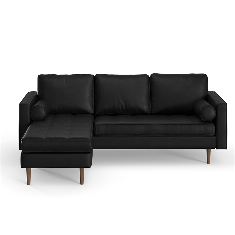 Pemberly Row Modern Genuine Leather Reversible Sectional in Black