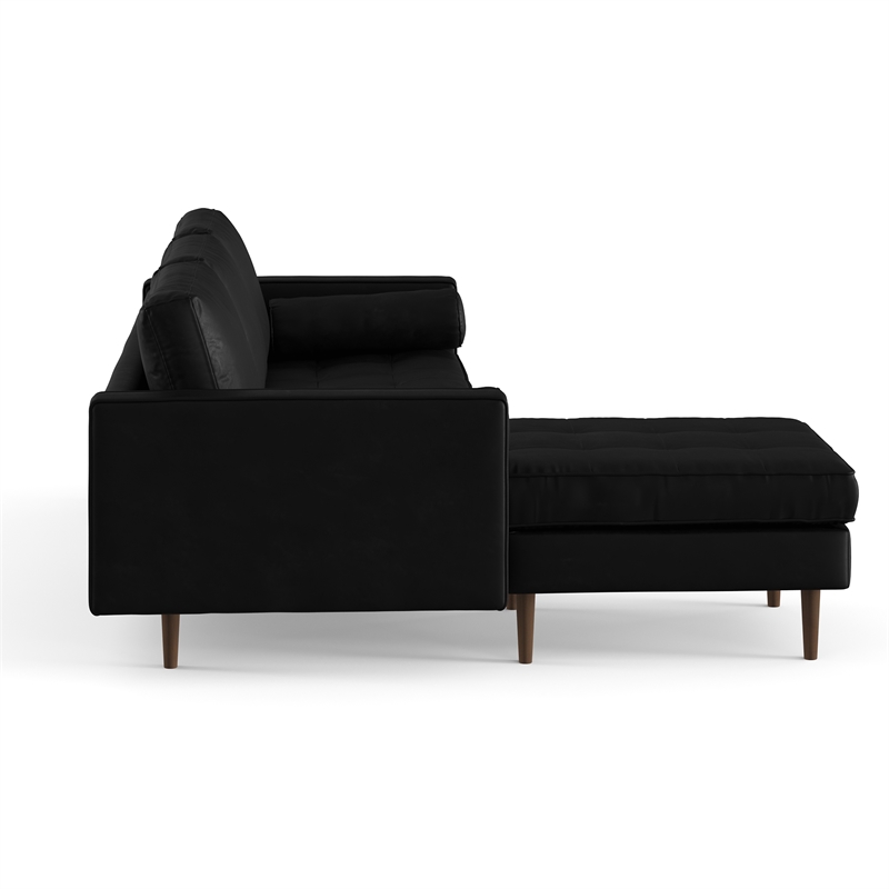 Pemberly Row Modern Genuine Leather Reversible Sectional in Black