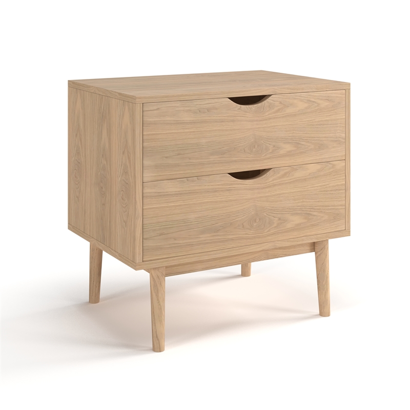Pemberly Row Contemporary Wood 2-Drawer Nightstand in Light Oak