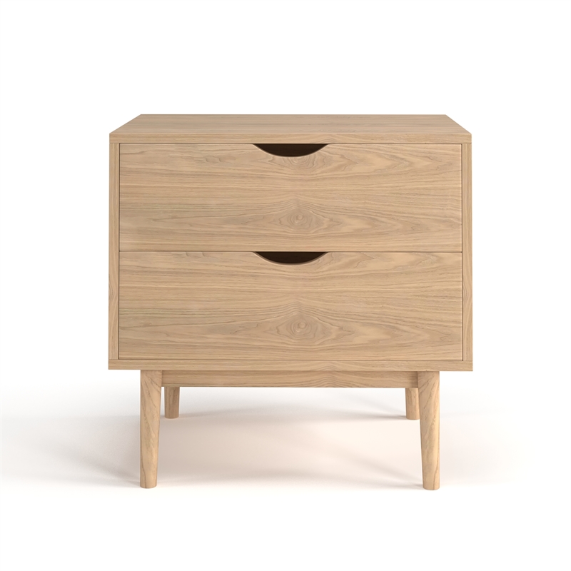 Pemberly Row Contemporary Wood 2-Drawer Nightstand in Light Oak