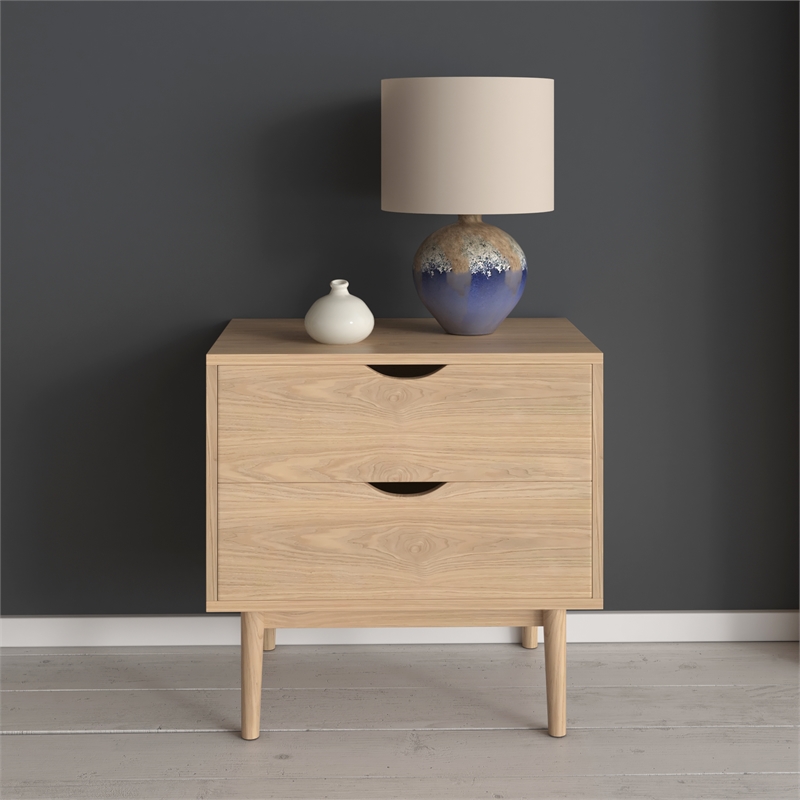 Pemberly Row Contemporary Wood 2-Drawer Nightstand in Light Oak