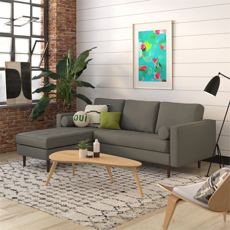 Pemberly Row Modern Fabric Reversible Sectional in Charcoal Finish