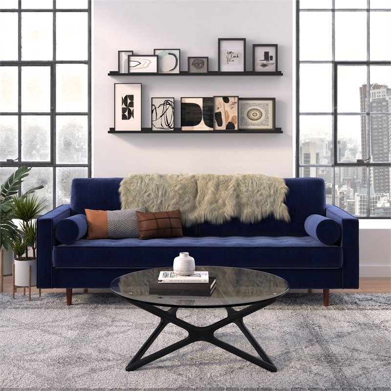 Pemberly Row Modern / Contemporary Velvet Sofa in Sapphire Finish