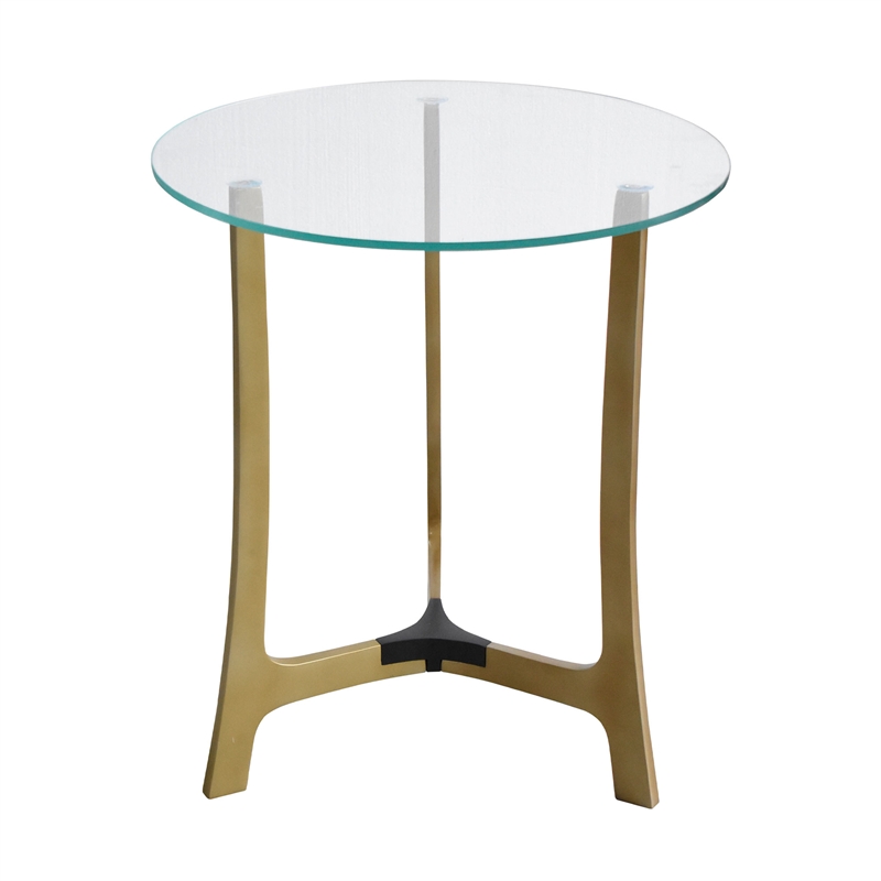 Pemberly Row Modern / Contemporary Glass Side Table in Gold Finish